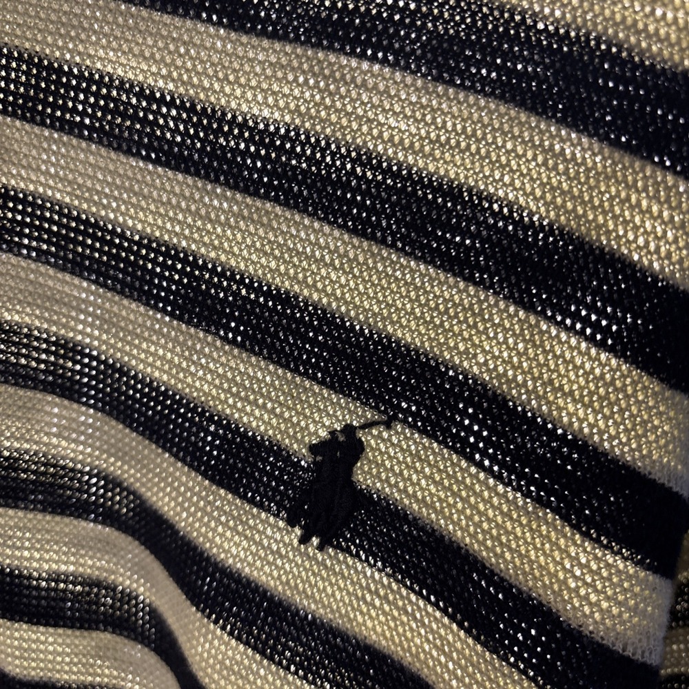 Vtg Polo Ralph Lauren Striped Waffle‎ Knit Shirt Medium Black Khaki Striped Y2K - Picture 3 of 9